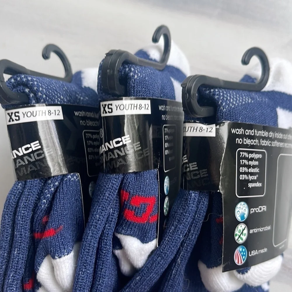 TCK Performance Socks New size: XS youth 8-12 blue x3